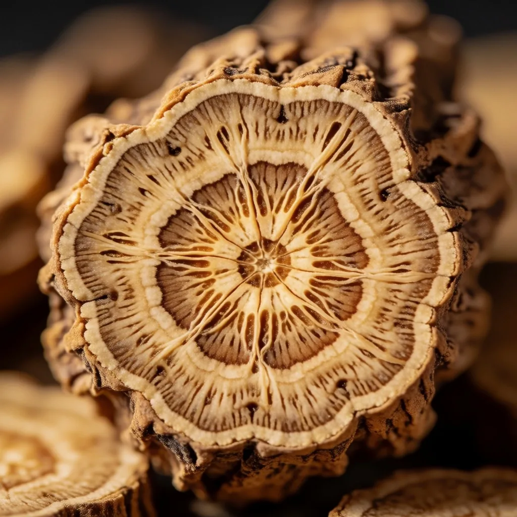 Cross-section of a dried botanical root