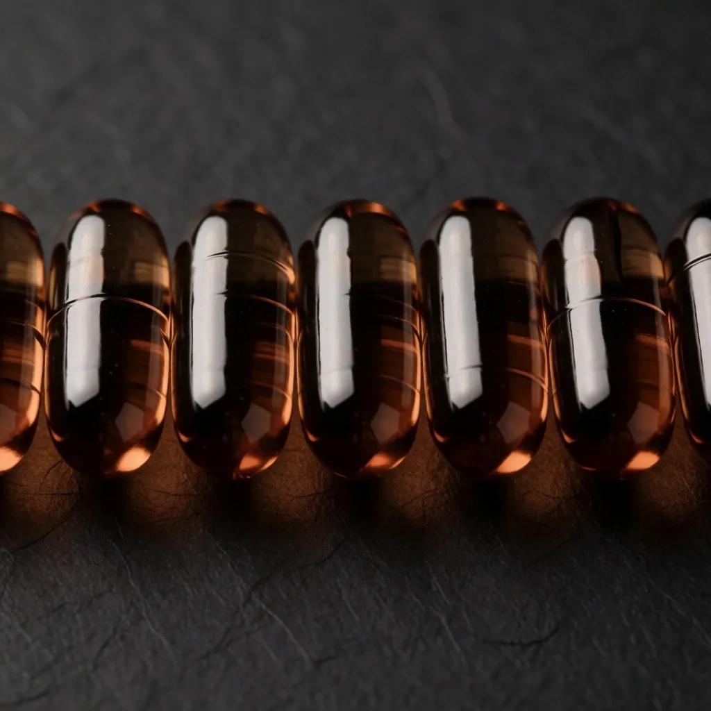 Amber capsules on dark surface